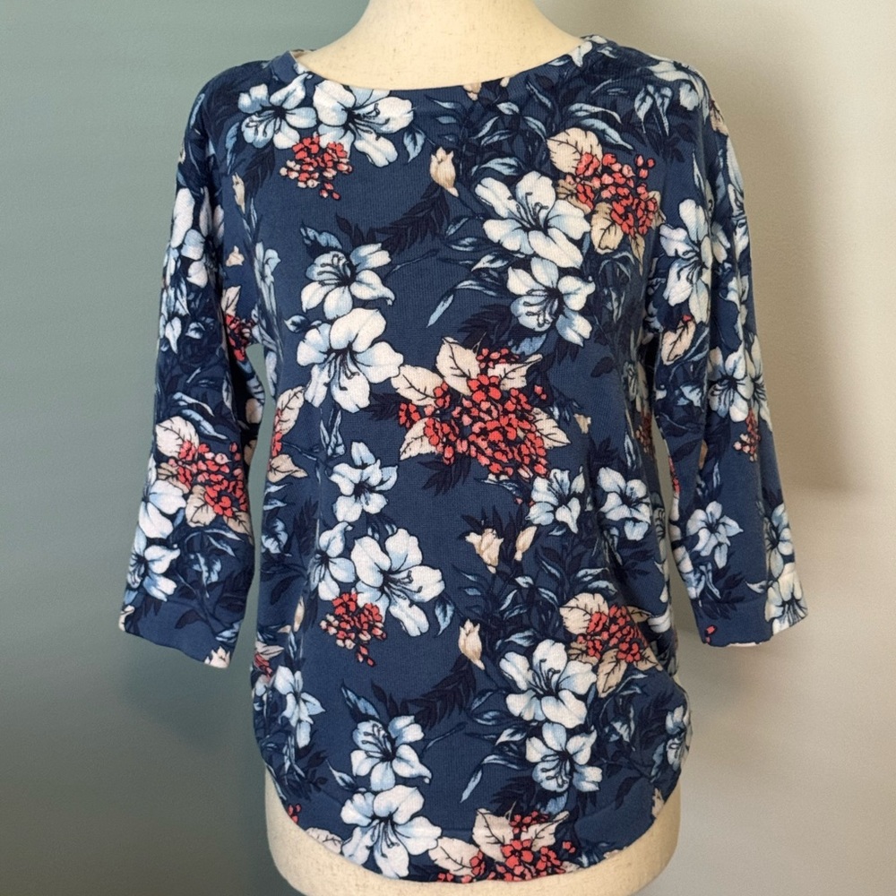Chico's Navy Blue Floral Blouse